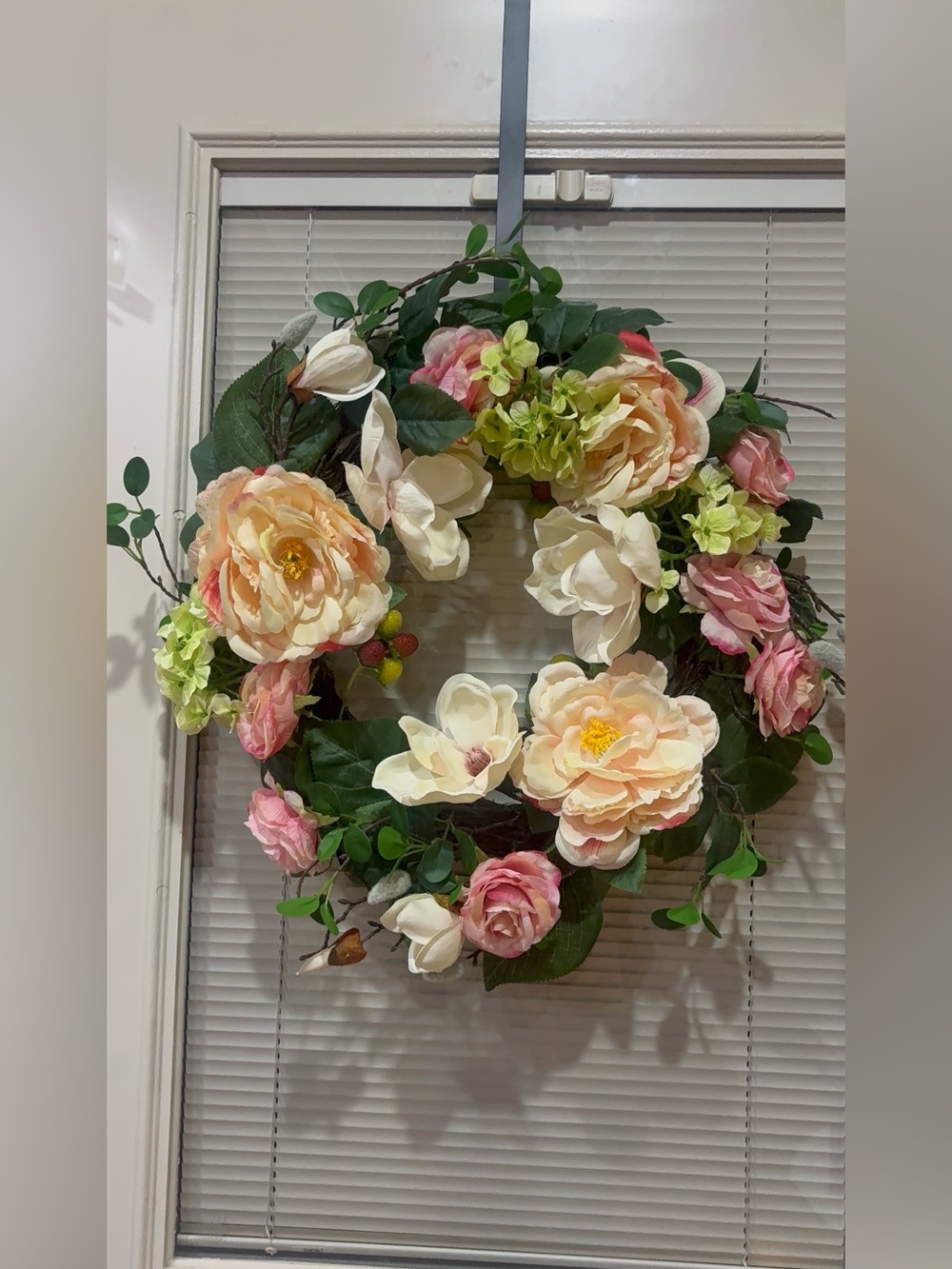 Valerie Parr Hill QVC Spring Raspberry Rose & Magnolia Wreath 24"